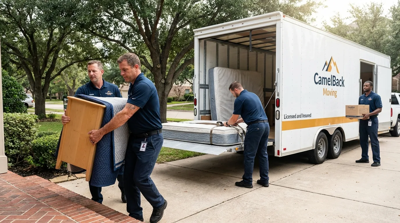 Crew loading residential truck for cross-state move from Tustin, CA