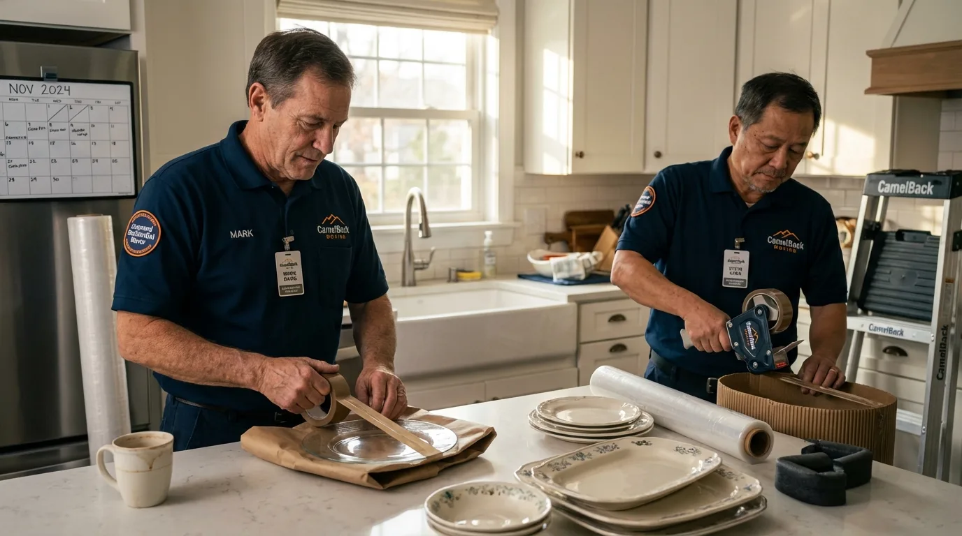 Professional crew packing kitchen dishware in Tustin, CA